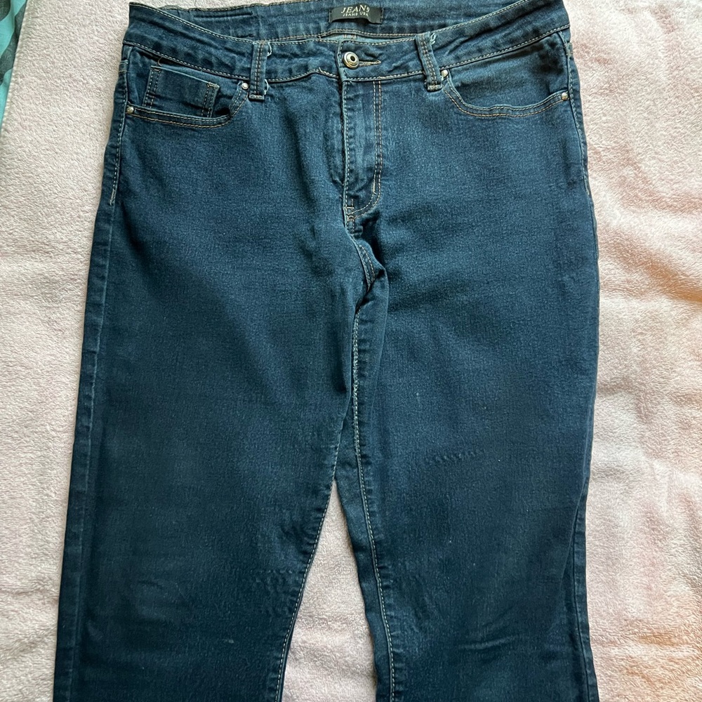 Dark blue jeans have been used a couple of times